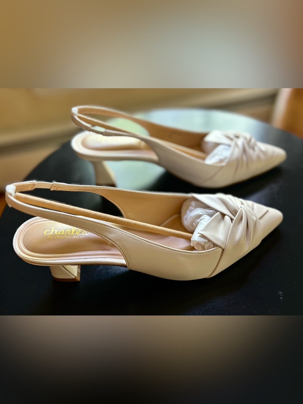 Charles By Charles David Cream Knot-Front Pointed Slingback Kitten Heels - Picture 6 of 13